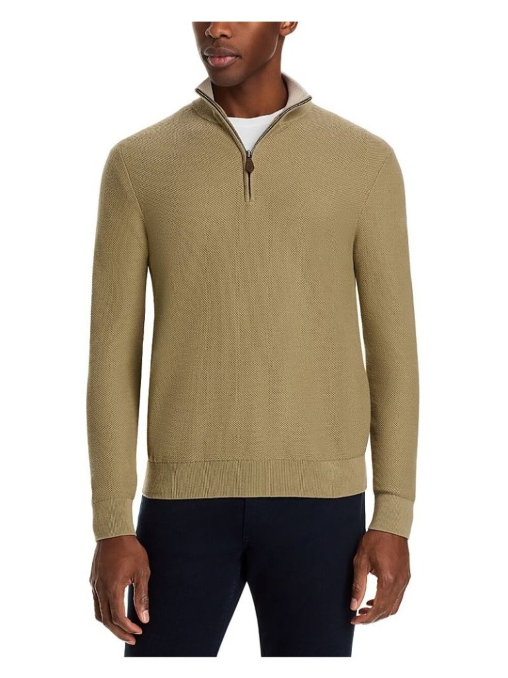 NWT Bloomingdale's Birdseye Knit Quarter Zip Sweater Oatmeal Mens Size XL